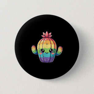 Chapa Redonda De 5 Cm Cute Pastel Rainbow Kawaii Cactus