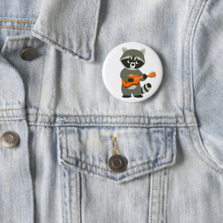 Chapa Redonda De 5 Cm Cute Personalizado Raccoon Toca Guitarra