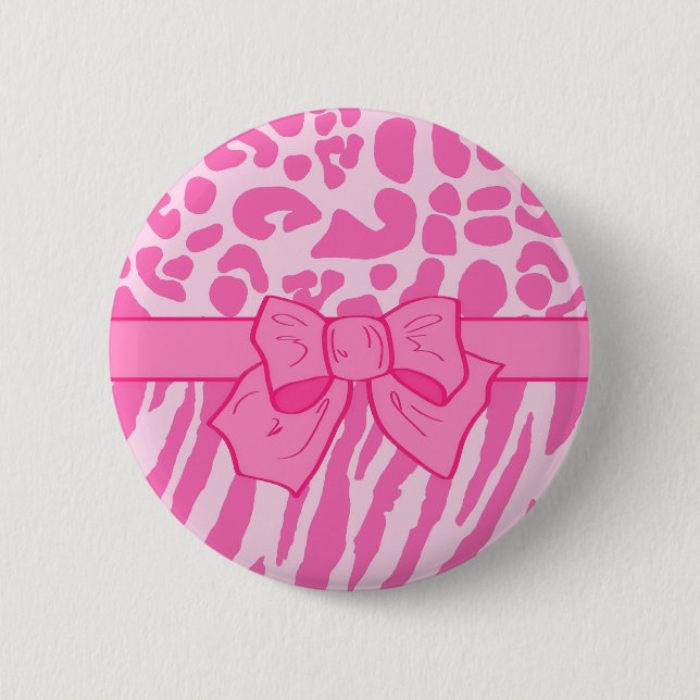 Chapa Redonda De 5 Cm Cute Pink Zebra Leopard Animal Print and Girly Bow (Anverso)