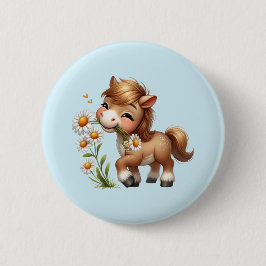 Chapa Redonda De 5 Cm Cute Pony Eating Daisies