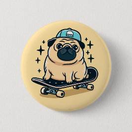 Chapa Redonda De 5 Cm Cute Pug Skate Boarding