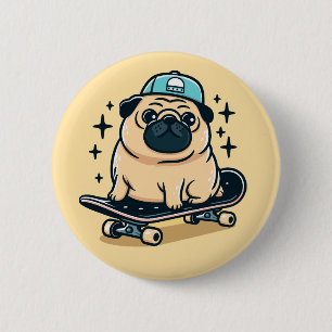 Chapa Redonda De 5 Cm Cute Pug Skate Boarding