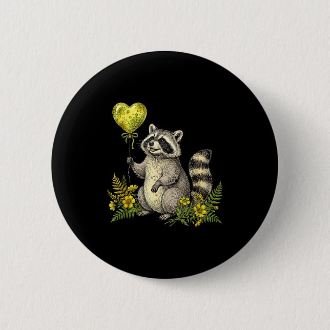 Chapa Redonda De 5 Cm Cute Raccoon Balloon Heart Flowers Sweet Raccoon L (Anverso)