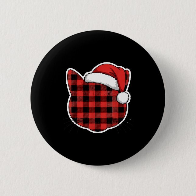 Chapa Redonda De 5 Cm Cute Red And Black Buffalo Plaid Cat Christmas San (Anverso)