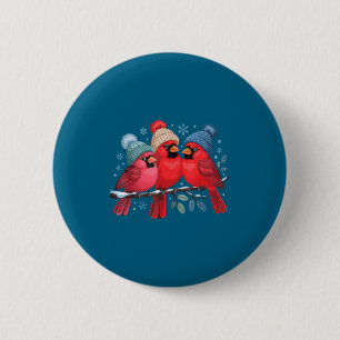 Chapa Redonda De 5 Cm Cute Red Cardinals con sombreros tejidos arte de a