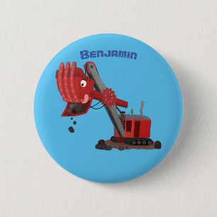 Chapa Redonda De 5 Cm Cute red steam shovel digger cartoon illustration
