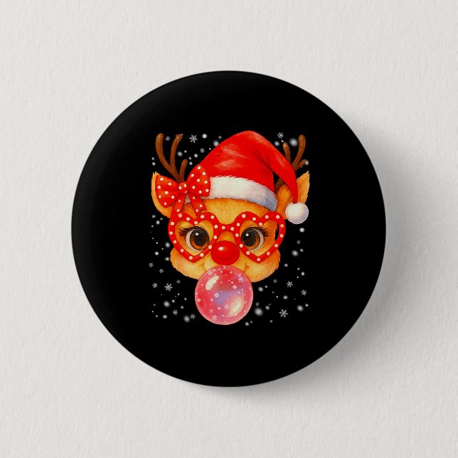 Chapa Redonda De 5 Cm Cute Rudolph Red Nose Bubble Gum Christmas Xmas Gi (Anverso)