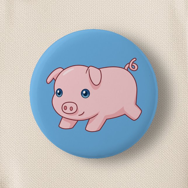 Chapa Redonda De 5 Cm Cute Running Piglet Pig on Blue (Subido por el creador)