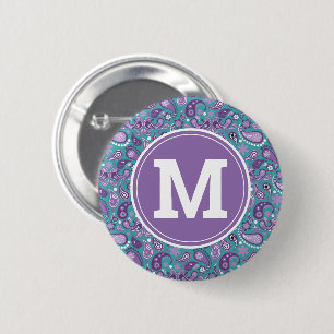 Chapa Redonda De 5 Cm Cute Shabby Chic Purple y Blue Paisley