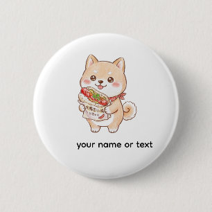 Chapa Redonda De 5 Cm Cute Shiba Inu con Taiwan Sausage Wrap Kawaii N