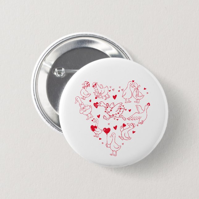 Chapa Redonda De 5 Cm Cute Silly Goose Heart Valentine Button Pin (Anverso y reverso)
