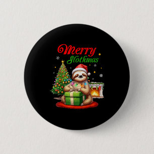Chapa Redonda De 5 Cm Cute Sloth Santa Navidad Feliz Slothmas Slo Ho H