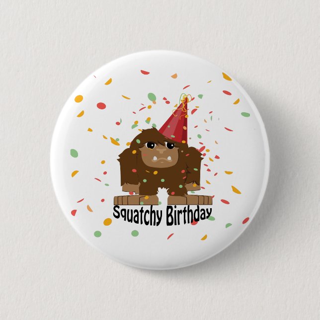 Chapa Redonda De 5 Cm Cute Squatchy Birthday Bigfoot (Anverso)