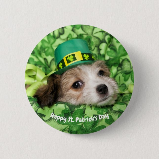 Chapa Redonda De 5 Cm Cute St. Patrick's Day Puppy  (Anverso)