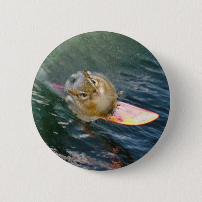 Chapa Redonda De 5 Cm Cute Surfing Chipmunk (Anverso)