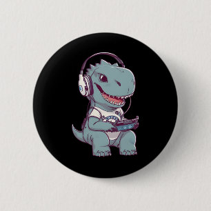 Chapa Redonda De 5 Cm Cute T. Rex-dinosaur Jugando Videojuegos Gam