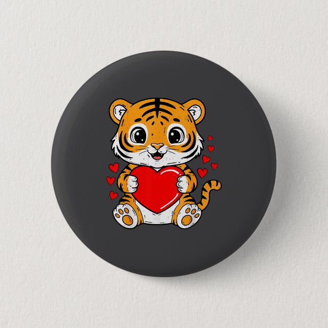 Chapa Redonda De 5 Cm Cute Tiger Holding Heart Kawaii Valentines Day Men (Anverso)