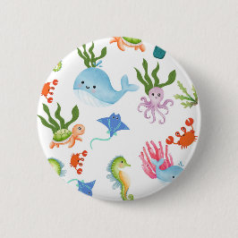 Chapa Redonda De 5 Cm Cute Underwater Friends – Ocean Animals Pattern 