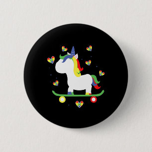 Chapa Redonda De 5 Cm Cute Unicornio Autista de Patineta Corazones Mágic