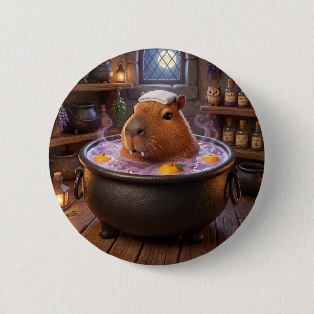 Chapa Redonda De 5 Cm Cute Vampire Cauldron Bath Capybara Button Pin (Anverso)