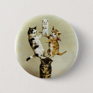Chapa Redonda De 5 Cm Cute Vintage Gatos Vintage Gatitos Jugando, Humor