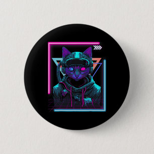 Chapa Redonda De 5 Cm Cyberpunk Cat Kitty Punker Futurista ciberPunk