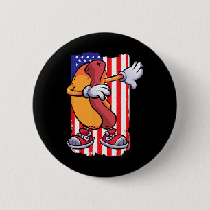 Chapa Redonda De 5 Cm Dabbing Hot Dog Dancing Food Lover Bandera 4 de Ju