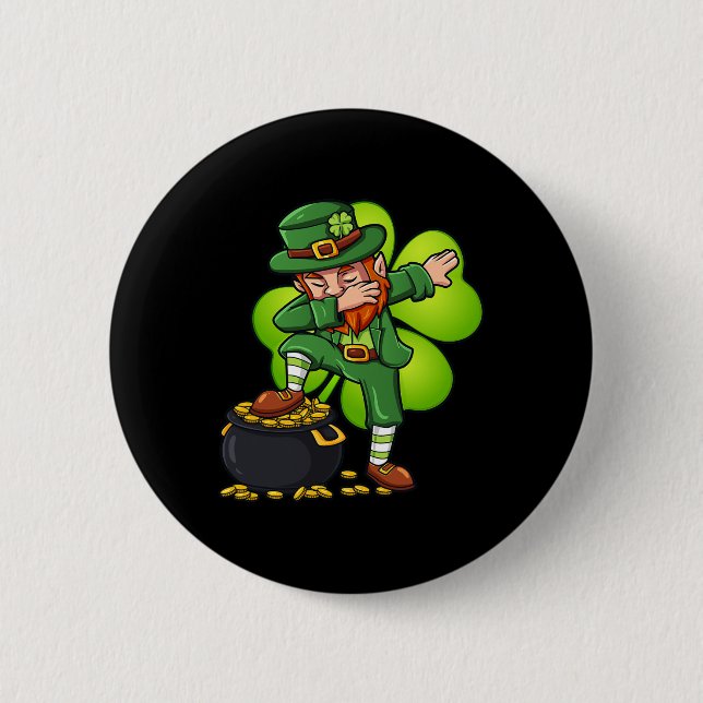 Chapa Redonda De 5 Cm Dabbing Leprechaun con Clover St Patrick's Day (Anverso)