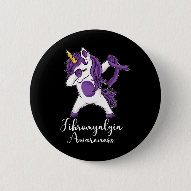 Chapa Redonda De 5 Cm Dabbing Unicornio Cinta púrpura Fibromialgia Aware (Anverso)