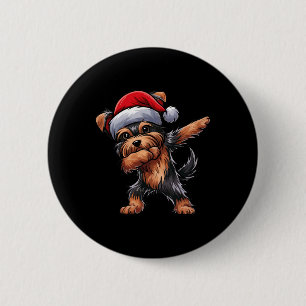 Chapa Redonda De 5 Cm Dabbing Yorkshire Terrier Santa Hat Navidades Dab