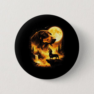 Chapa Redonda De 5 Cm Dachshund Aullando a La Luna Vintage 90s Retro