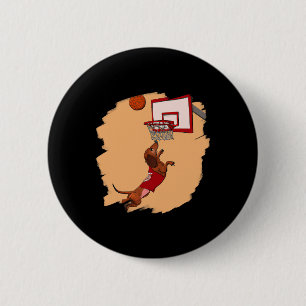 Chapa Redonda De 5 Cm Dachshund Chiweenie Wiener Dog Jugando Baloncesto
