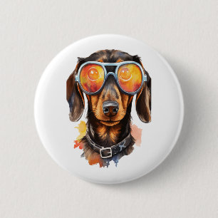 Chapa Redonda De 5 Cm Dachshund con lentes de sol