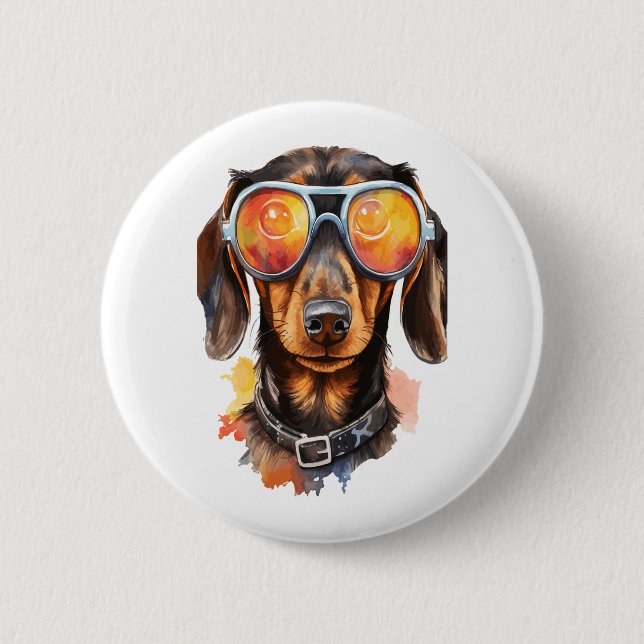 Chapa Redonda De 5 Cm Dachshund con lentes de sol (Anverso)