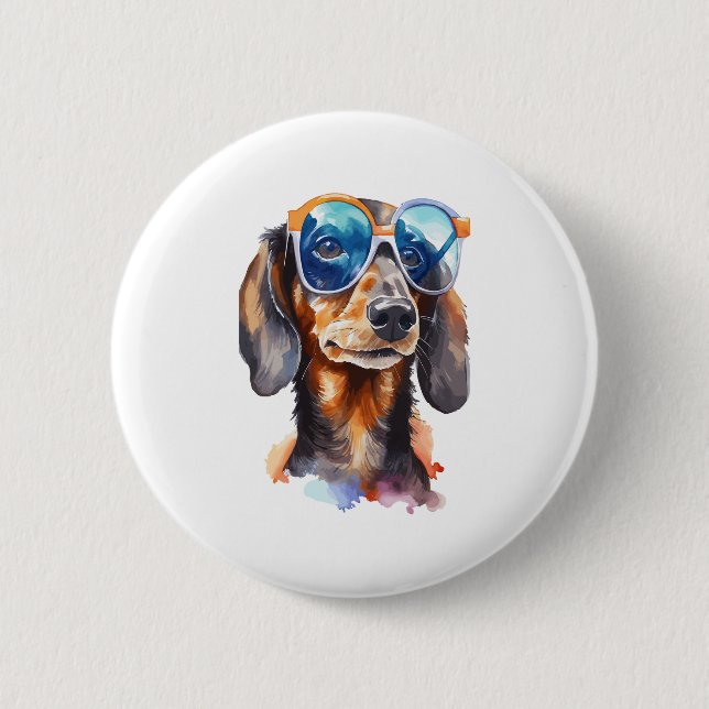 Chapa Redonda De 5 Cm Dachshund con lentes de sol (Anverso)