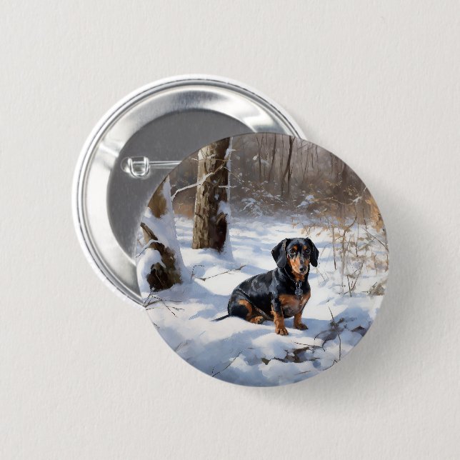 Chapa Redonda De 5 Cm Dachshund deja que nieve Navidades (Anverso y reverso)