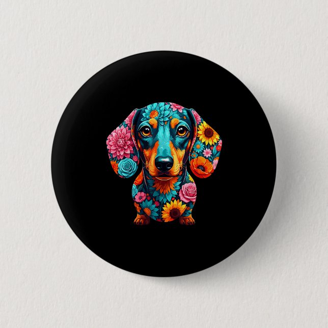 Chapa Redonda De 5 Cm Dachshund Flower Funny Dog  (Anverso)