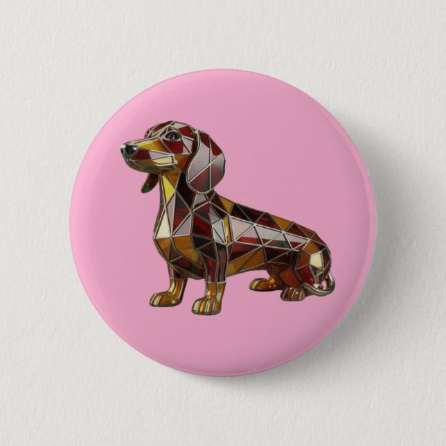Chapa Redonda De 5 Cm Dachshund Stained Glass Button (Anverso)