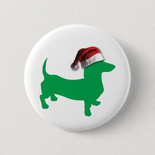 Chapa Redonda De 5 Cm Dachshund verde claro con un Gorra de Santa Claus