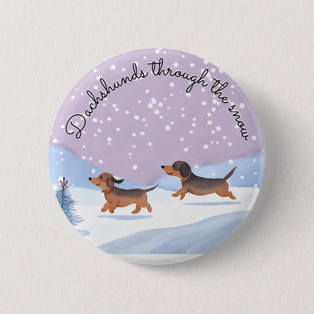 Chapa Redonda De 5 Cm Dachshunds Navidades cutáneos Perros de la nieve (Anverso)