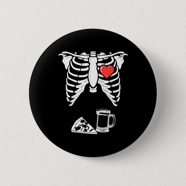 Chapa Redonda De 5 Cm Dad Skeleton Halloween Beer Pizza Fun Pregancy Co (Anverso)