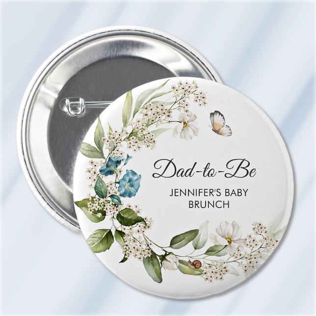 Chapa Redonda De 5 Cm Dad-to-Be, Morning Glory Blue Baby Shower/Brunch (Subido por el creador)