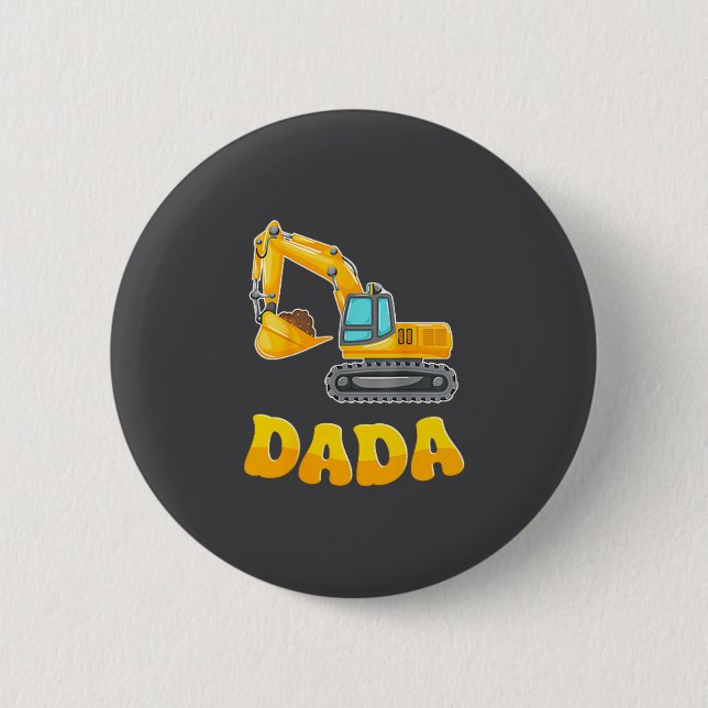 Chapa Redonda De 5 Cm Dada The Birthday Boy Excavator Construction Famil (Anverso)