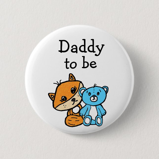 Chapa Redonda De 5 Cm Daddy be Little Fox y Teddy Bear Baby Shower (Anverso)
