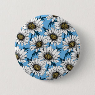 Chapa Redonda De 5 Cm Daisies, flores silvestres en azul