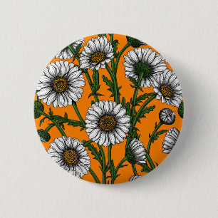 Chapa Redonda De 5 Cm Daisies on naranja