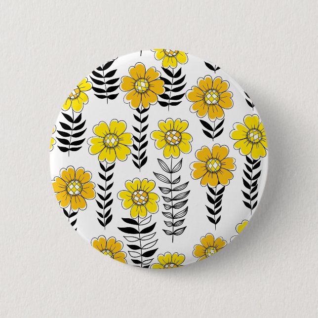 Chapa Redonda De 5 Cm Daisy doodles en amarillo y negro (Anverso)