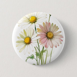 Chapa Redonda De 5 Cm Daisy Watercolor Flower Profesional Moderno