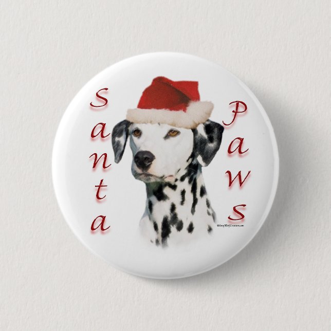 Chapa Redonda De 5 Cm Dalmatian (negro) Santa Paws (Anverso)