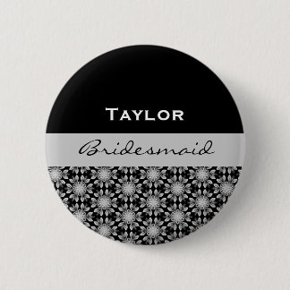 Chapa Redonda De 5 Cm Dama de honor B001 floral de plata blanco negro